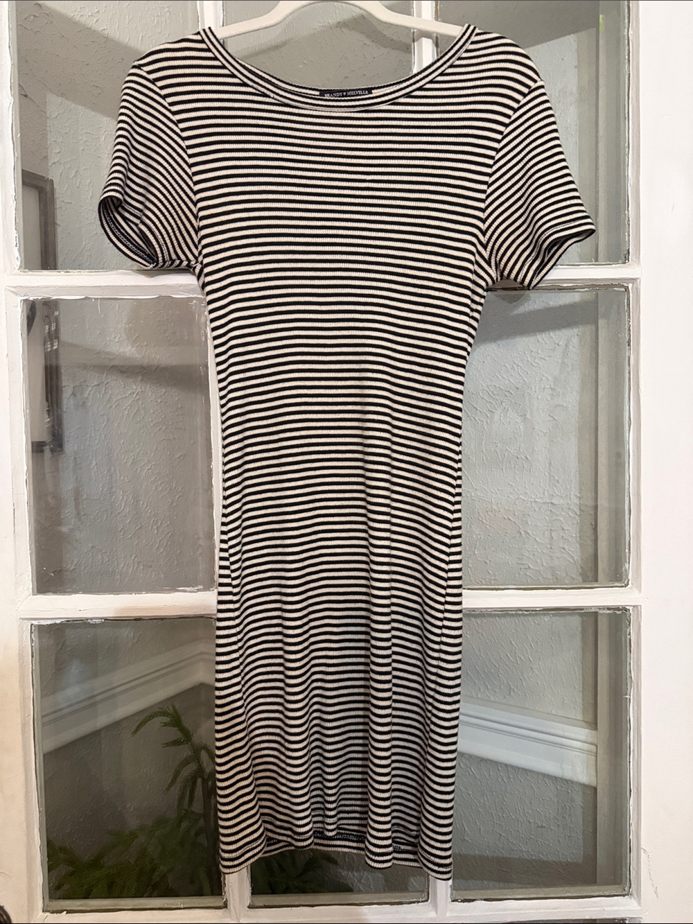 Brandy Melville Black and Cream Striped Women's Tee Dress